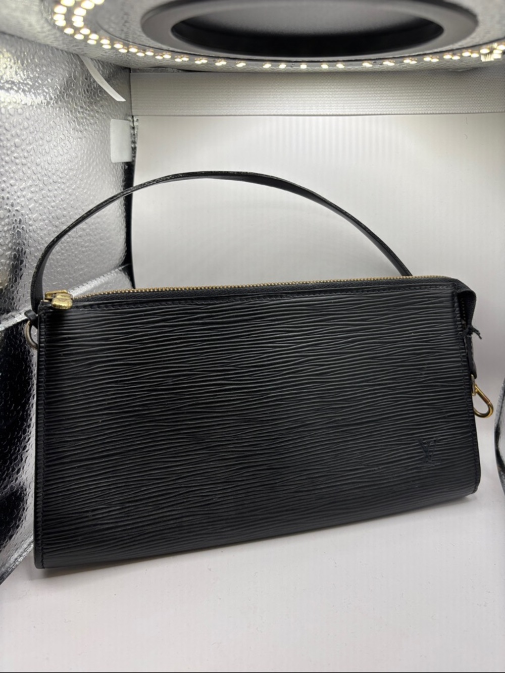 Louis Vuitton Black Textured Epi Leather Wristlet Pochette
